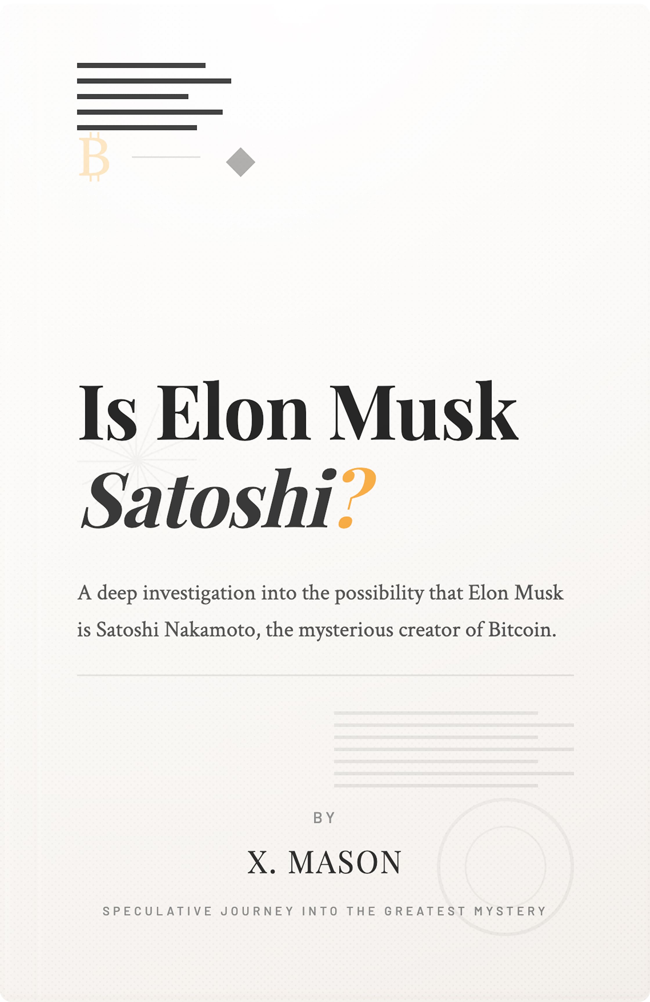 Is Musk Satoshi? Book Cover